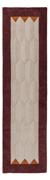 Bordo rdeč/v naravni barvi ročno tkan volnen tekač 60x230 cm Apex Border Wool – Flair Rugs