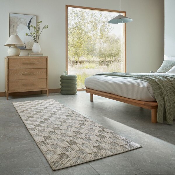 Zelen pralen tekač iz mešanice bombaža 80x230 cm Muted Checkerboard – Flair Rugs