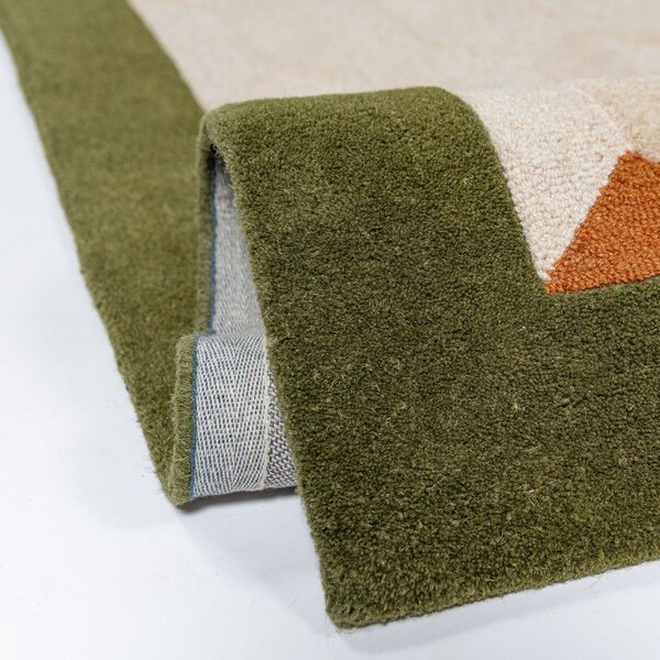 Zelen/v naravni barvi ročno tkan volnen tekač 60x230 cm Apex Border Wool – Flair Rugs