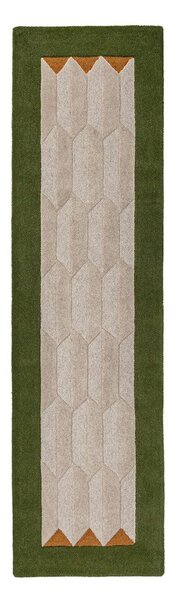 Zelen/v naravni barvi ročno tkan volnen tekač 60x230 cm Apex Border Wool – Flair Rugs