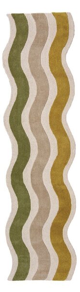 Zelen/v naravni barvi ročno tkan volnen tekač 80x300 cm Cascade Wool – Flair Rugs