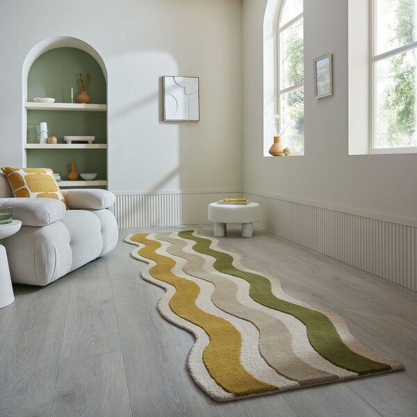 Zelen/v naravni barvi ročno tkan volnen tekač 80x300 cm Cascade Wool – Flair Rugs