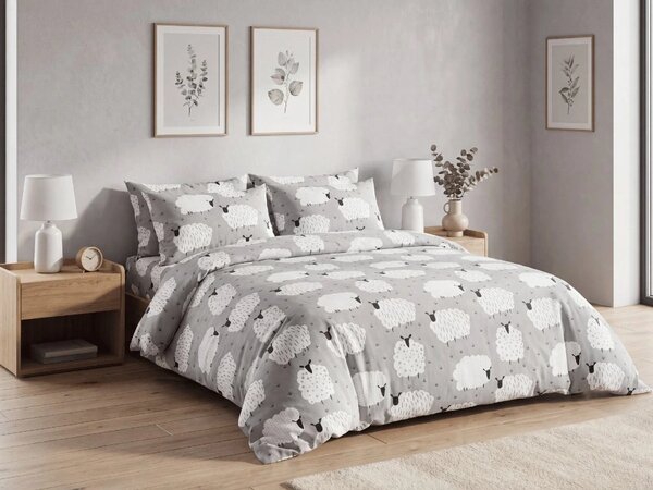 Krep posteljnina BELE OVCE POLY siva Dimenzije posteljnine: 70 x 90 cm | 140 x 200 cm