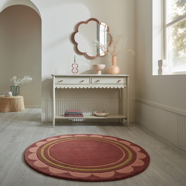 Bordo rdeča ročno tkana volnena okrogla preproga ø 120 cm Lois – Flair Rugs