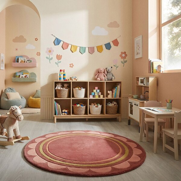 Bordo rdeča ročno tkana volnena okrogla preproga ø 120 cm Lois – Flair Rugs