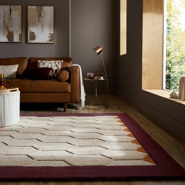 Bordo rdeča/v naravni barvi ročno tkana volnena preproga 120x170 cm Apex Border Wool – Flair Rugs