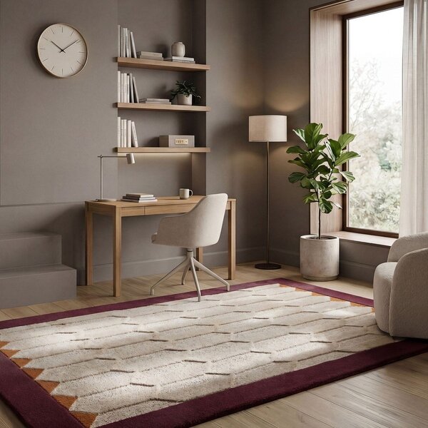 Bordo rdeča/v naravni barvi ročno tkana volnena preproga 120x170 cm Apex Border Wool – Flair Rugs