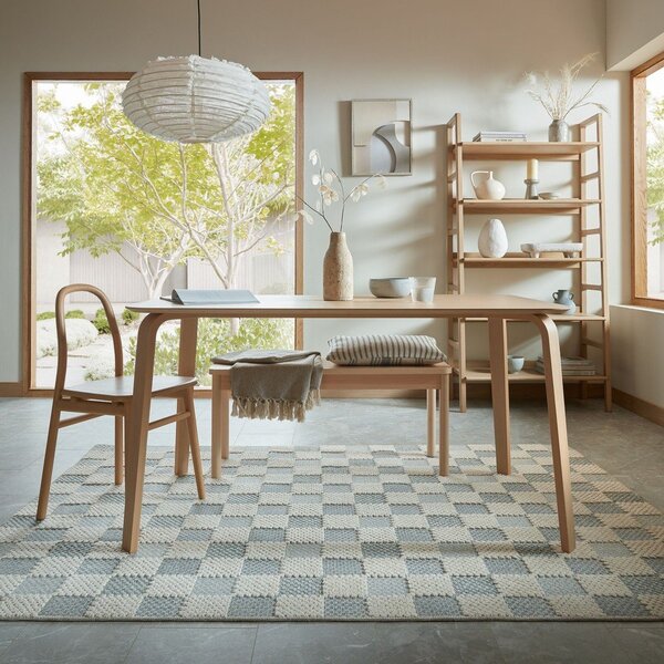 Modra pralna preproga iz mešanice bombaža 116x170 cm Muted Checkerboard – Flair Rugs