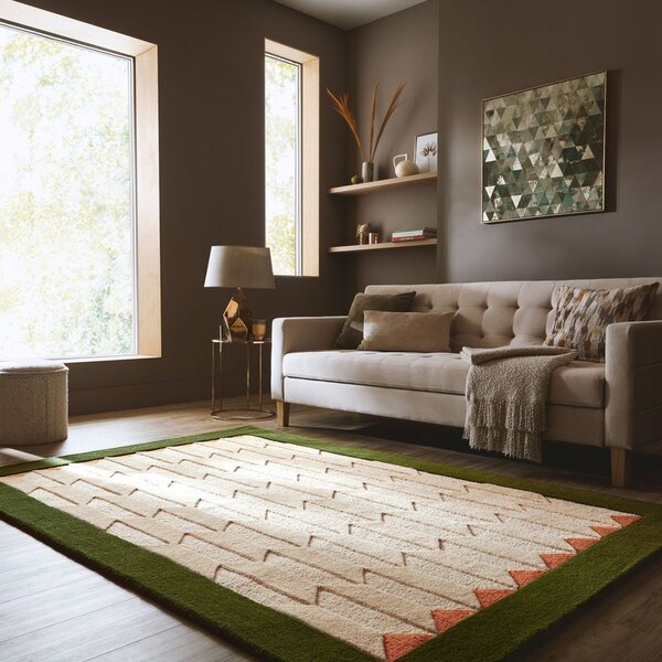 Zelena/v naravni barvi ročno tkana volnena preproga 120x170 cm Apex Border Wool – Flair Rugs