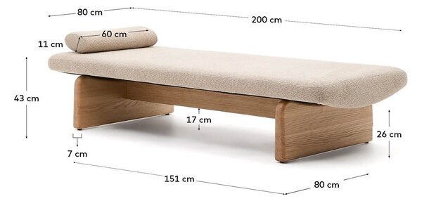 Bež/naraven ležalnik iz šenilje (s kotom po izbiri) Topaz – Kave Home