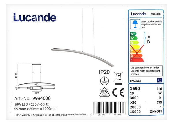 Lucande - LED Lestenec na vrvici LORIAN LED/19W/230V