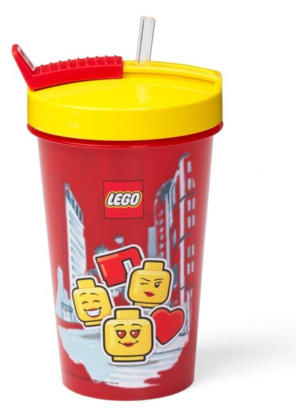 Rdeča skodelica z rumenim pokrovom in slamico LEGO® Iconic, 500 ml