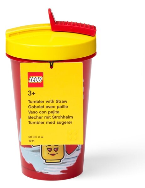 Rdeča skodelica z rumenim pokrovom in slamico LEGO® Iconic, 500 ml