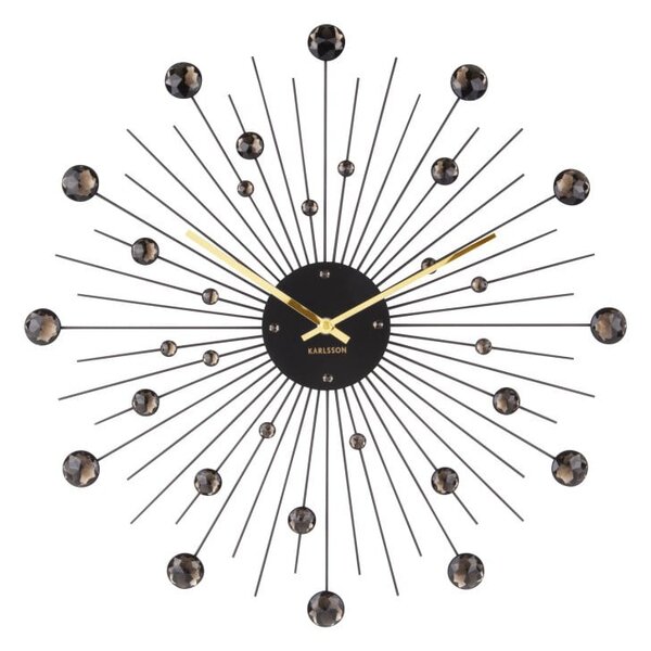 Stenska ura v črni barvi Karlsson Sunburst, ø 50 cm