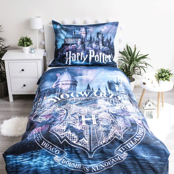 Modra otroška bombažna posteljnina s svetlečim učinkom Jerry Fabrics Harry Potter, 140 x 200 cm