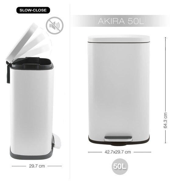 Mat bel jeklen koš za smeti s pedalom 50 l Akira – Spirella