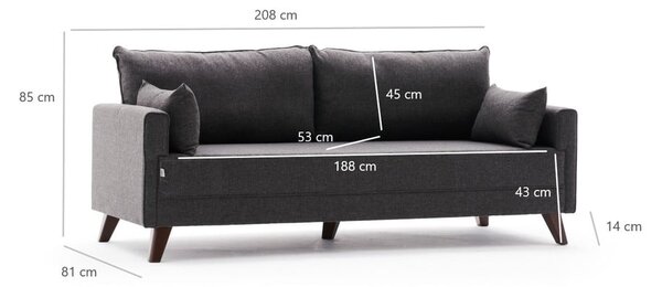 Antracitno siva raztegljiva sedežna garnitura 208 cm Bella – Balcab Home