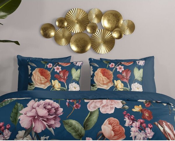 Temno modra enojna podaljšana posteljnina iz bombažnega satena 140x220 cm Fiori – Descanso