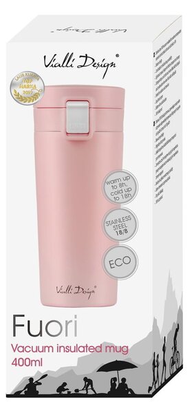 Rožnata potovalna termo skodelica Vialli Design Fuori, 400 ml