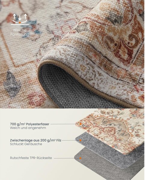 Nedrseča preproga, 120x170 cm, tradicionalni vintage stil, cappuccino bež | SONGMICS