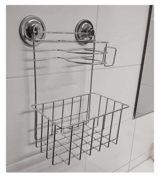 Polica za kopalnico z držalom za sušilec WALLPO 33x24,5 cm, srebrna