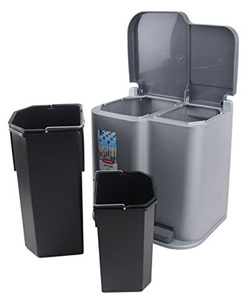 Siv koš za smeti na pedal Curver Duo, 21 l