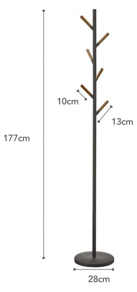 Črn obešalnik z detajli iz bukovega lesa YAMAZAKI Plain Pole Hanger