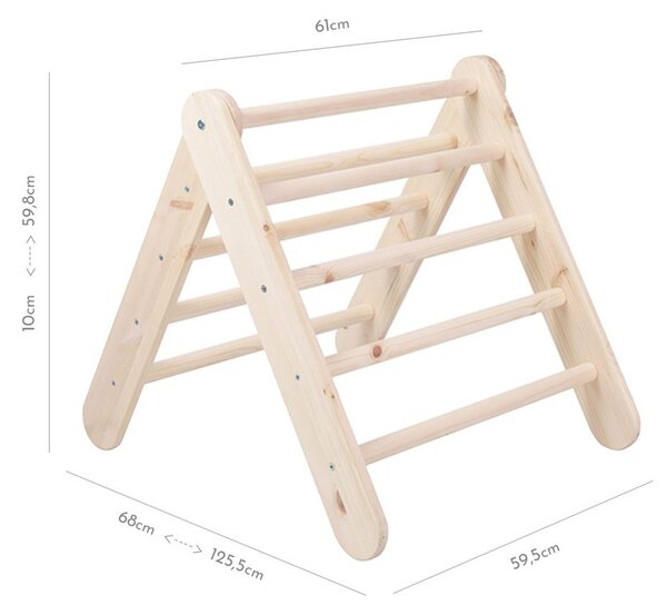 Piklerjev trikotnik iz masivnega bora v naravni barvi 46x87x60 cm Montessori – Meowbaby