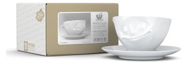 Bela porcelanasta skodelica za kavo z motivom nasmeška 58products, 200 ml