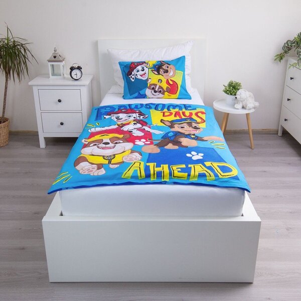 Modra bombažna otroška posteljnina za otroško posteljico 100x135 cm Paw Patrol "Pawsome days ahead" – Jerry Fabrics