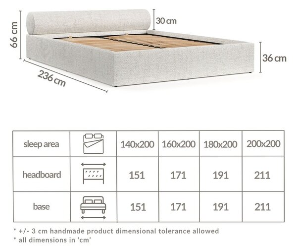 Kremno bela oblazinjena zakonska postelja s prostorom za shranjevanje z letvenim dnom 200x200 cm Solvo – Maison de Rêve