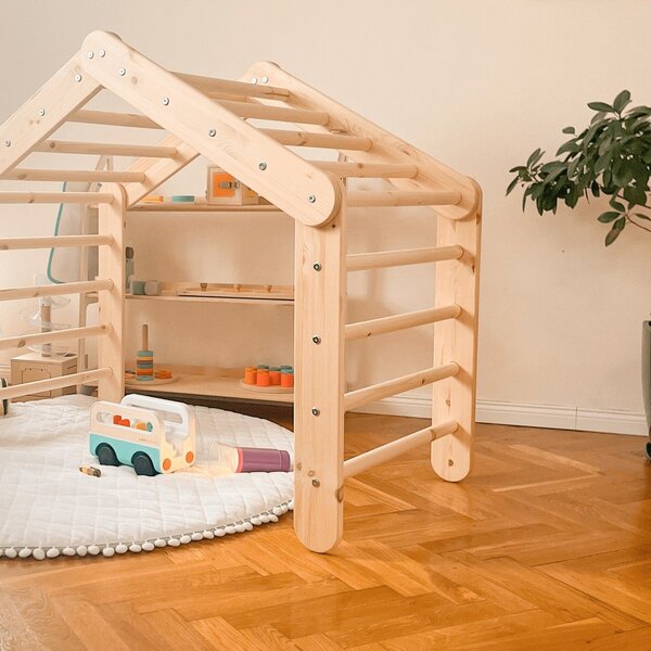 Piklerjev trikotnik iz masivnega bora v rožnati in naravni barvi 112x61x94 cm Montessori – Meowbaby