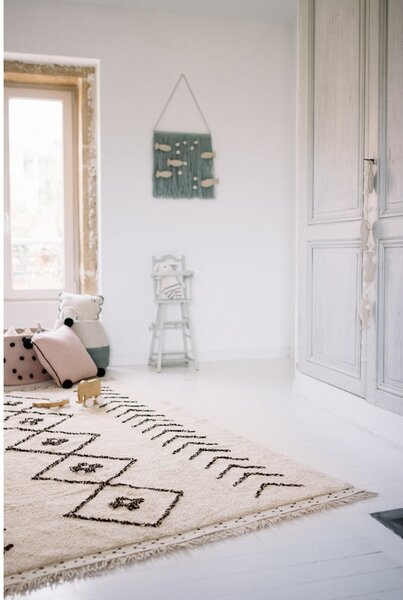 Kremno bela pralna ročno tkana bombažna preproga 140x210 cm Bereber Rhombs – Lorena Canals