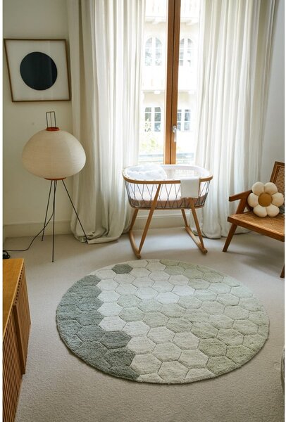 Svetlo zelena pralna ročno tkana bombažna okrogla preproga ø 140 cm Honeycomb Blue Sage – Lorena Canals
