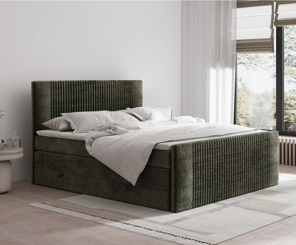 Temno zelena boxspring postelja s prostorom za shranjevanje 180x200 cm Bergamo – Maison de Rêve