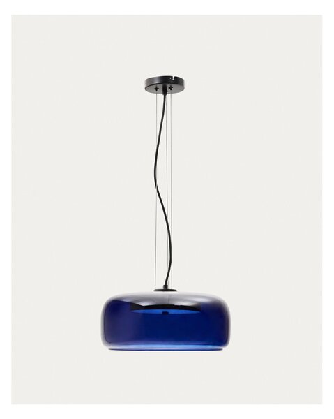 Temno modra LED viseča svetilka s steklenim senčilom ø 38 cm Reig – Kave Home