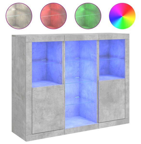 VidaXL Komode z LED lučkami 3 kosi betonsko sive inženirski les