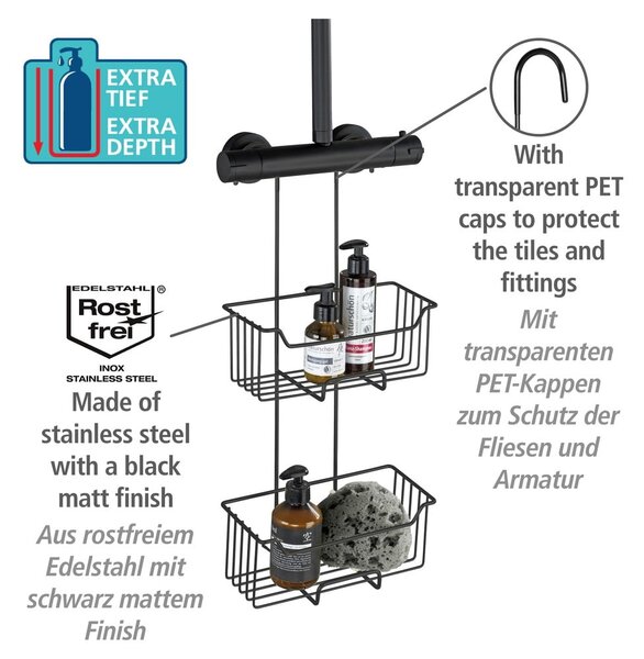 Črna viseča kopalniška polica iz nerjavečega jekla Milo – Wenko