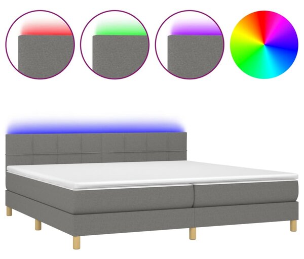 VidaXL Box spring postelja z vzmetnico LED temno siva 200x200 cm blago