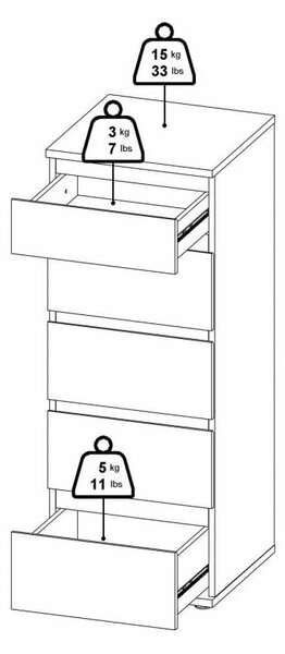 Visoka komoda v hrastovem dekorju v naravni barvi 40x107 cm Nova – Tvilum