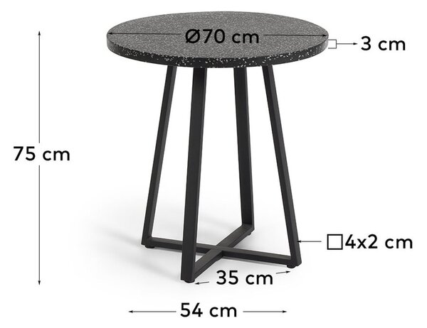 Črna vrtna miza s kamnito ploščo Kave Home Tella, ø 70 cm