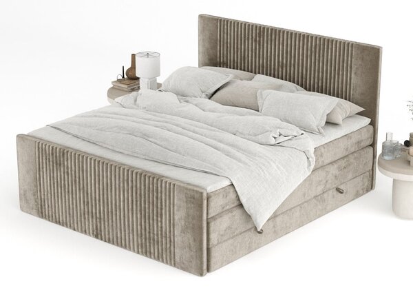 Svetlo rjava boxspring postelja s prostorom za shranjevanje 160x200 cm Bergamo – Maison de Rêve