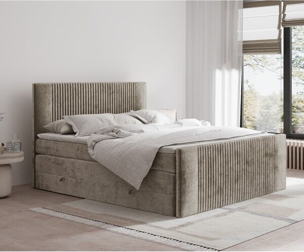 Svetlo rjava boxspring postelja s prostorom za shranjevanje 160x200 cm Bergamo – Maison de Rêve