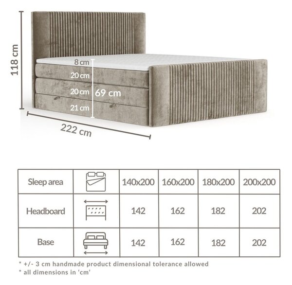 Svetlo rjava boxspring postelja s prostorom za shranjevanje 160x200 cm Bergamo – Maison de Rêve