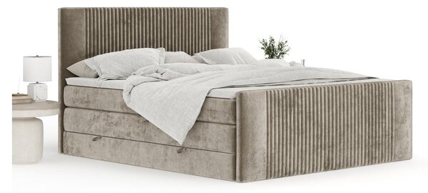 Svetlo rjava boxspring postelja s prostorom za shranjevanje 160x200 cm Bergamo – Maison de Rêve