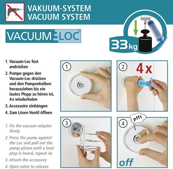 Dvodelni črni stenski komplet za pritrditev na vakuum Wenko Vacuum-Loc Classic Plus