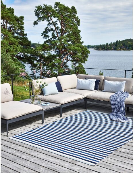 Modra/kremno bela notranja in zunanja preproga 70x120 cm Teo Denim – Pappelina