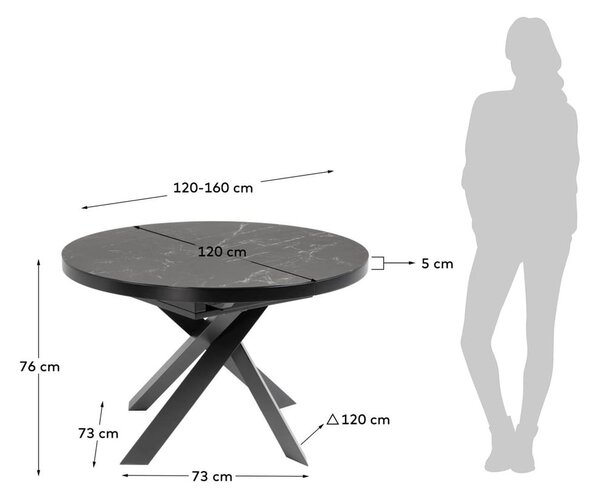 Črna okrogla raztegljiva jedilna miza s keramično ploščo ø 160 cm Vashti – Kave Home