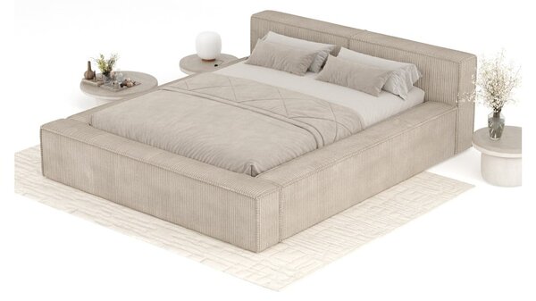 Bež oblazinjena zakonska postelja s prostorom za shranjevanje z letvenim dnom 180x200 cm Voliera – Maison de Rêve