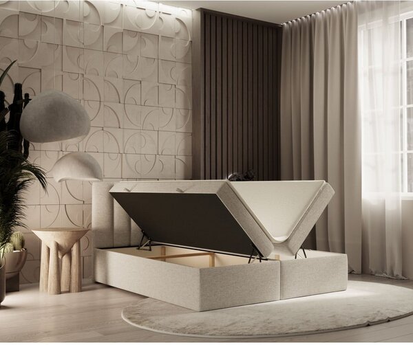 Bež boxspring postelja s prostorom za shranjevanje 140x200 cm Novento – Maison de Rêve